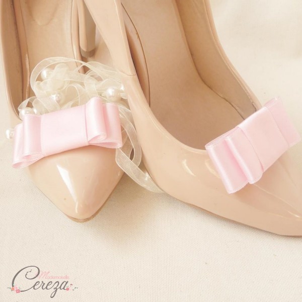 clips chaussure mariage noeud satin rose pale customiser escarpin nude cereza 3