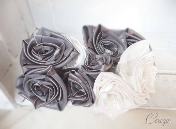 mariage gris anthracite ivoire fleurs bouquet mariee original tissu satin cereza mademoiselle