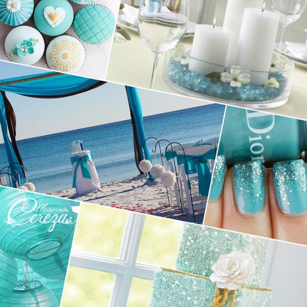 planche d'inspiration mariage turquoise blanc