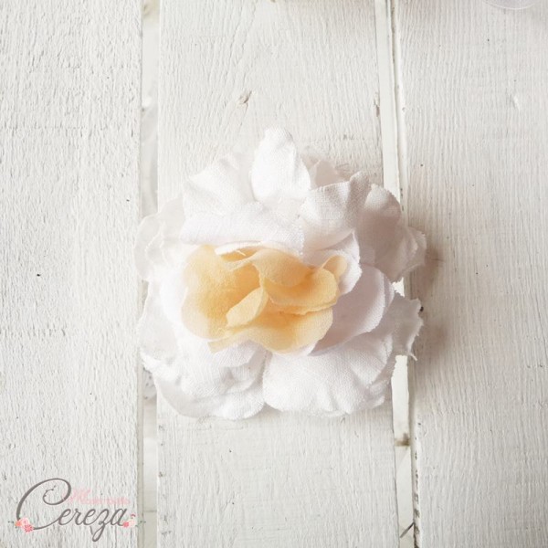 bijou de tete fleur Manon personnalisee lin blanc soie peche mademoiselle cereza