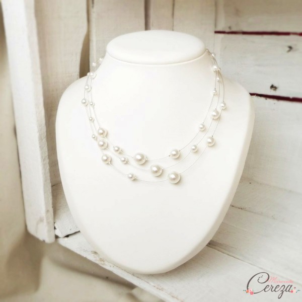 collier mariée ras cou perles 3 rangs original chic mademoiselle cereza