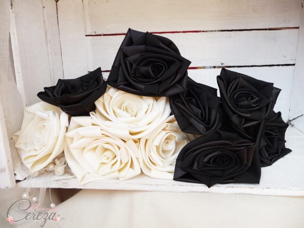 fleurs bouquet & porte alliance ivoire noir mademoiselle cereza