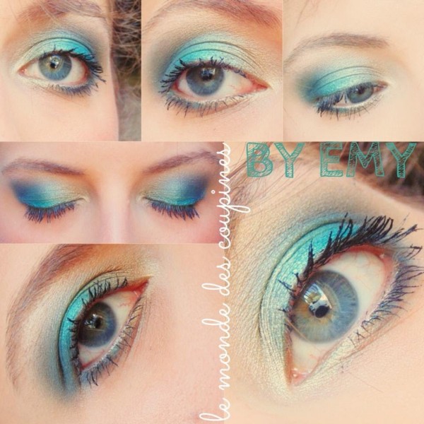 idée mariage turquoise maquillage pastel doux yeux