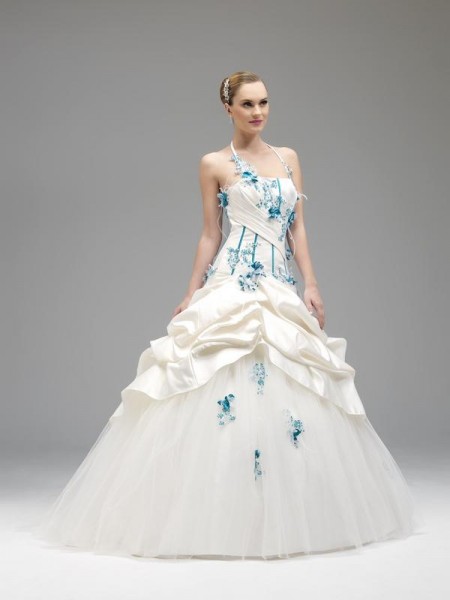 mariage turquoise ivoire robe de mariee coloree annie couture azur