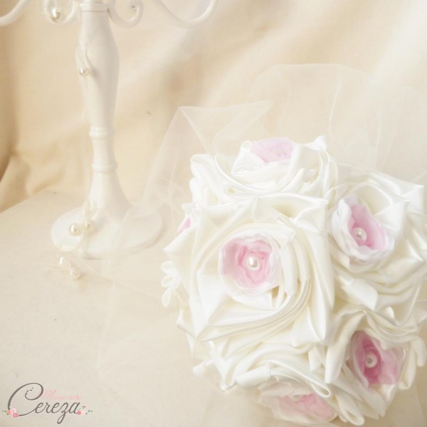 bouquet mariee tissu original ivoire blanc rose shabby chic cereza mademoiselle