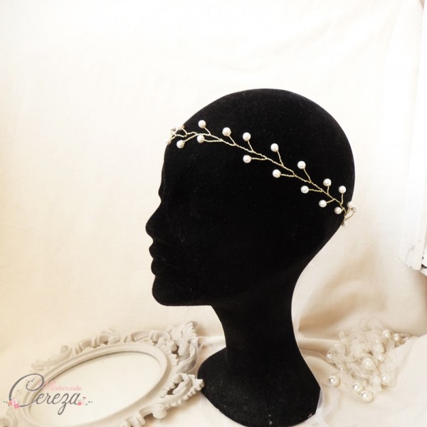 mariage doré couronne perles mariee bijou de tete coiffure chic boheme cereza mademoiselle 7