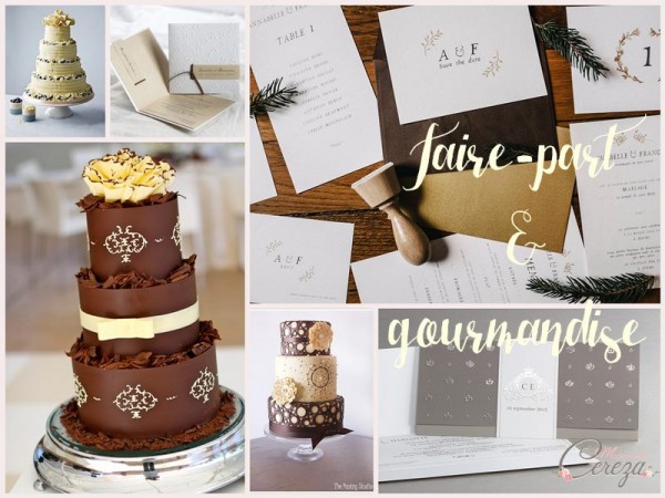idées wedding cake & faire-part ivoire chocolat mariage élégant cereza blog mariage b