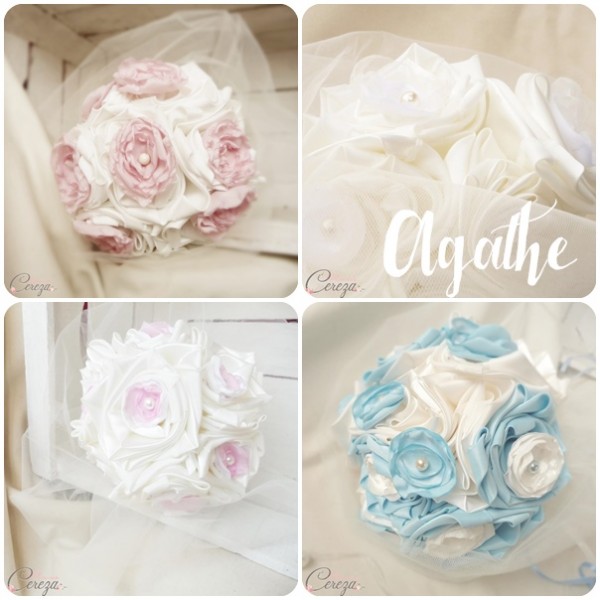 bouquet de mariée original pastel ivoire rose poudre bleu ciel blanc rose cereza mademoiselle