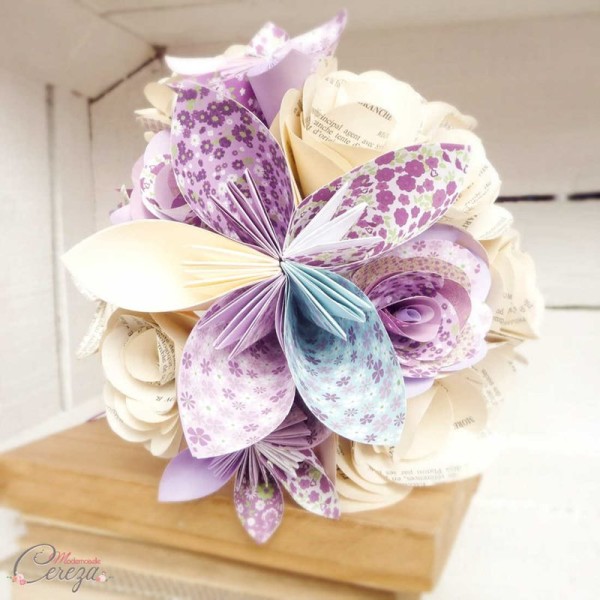 bouquet mariee origami mauve bleu personnalisable Melle Cereza