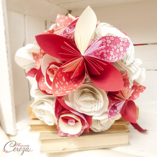 bouquet mariage origami rouge bordeaux original Melle Cereza Deco modele Crazy Love