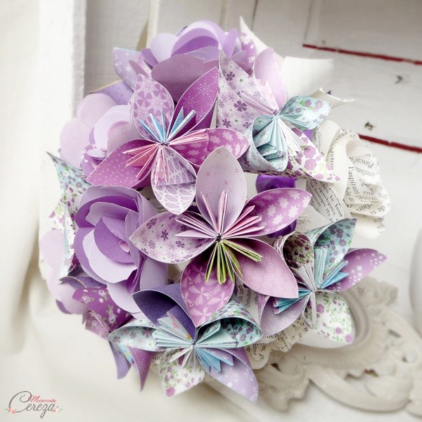 bouquet mariee mauve parme violet origami personnalise Melle Cereza