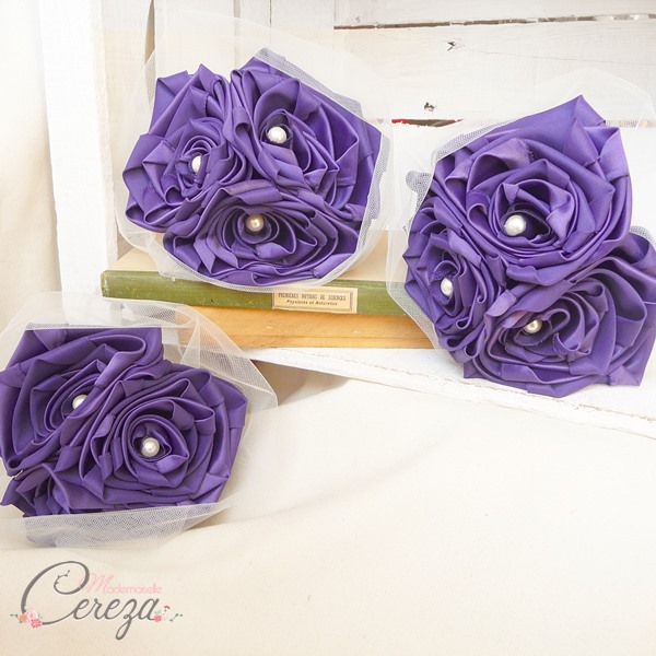 accessoire cortège mariage violet bouquet demoiselle honneur