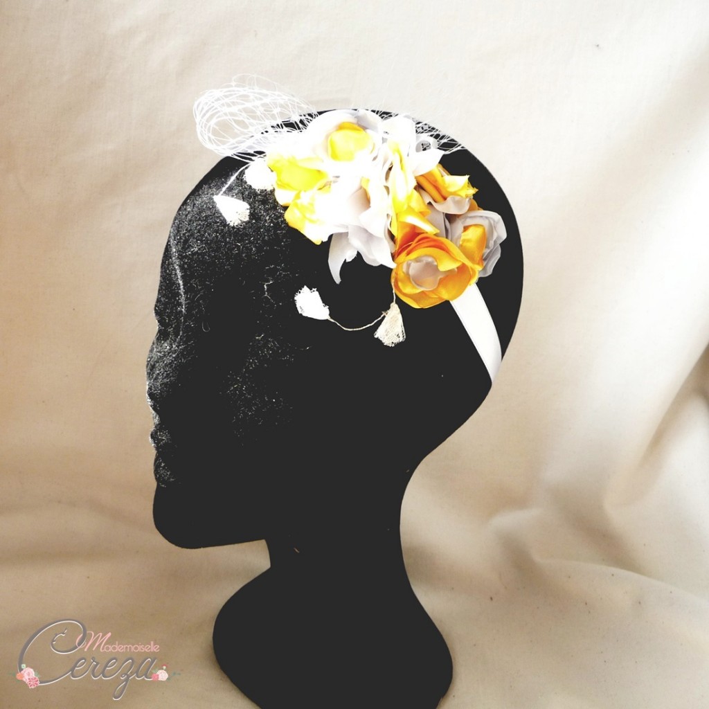 bijou de tête coiffure mariée jaune gris headband