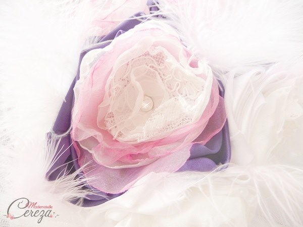 fleurs bouquets bijoux mariage organza rose blanc violet cristal Swarovski Mademoiselle Cereza