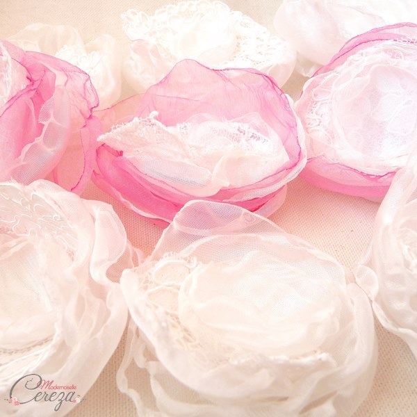 fleurs organza rose blanc mariee bouquets bijoux mariage personnalise Mademoiselle Cereza