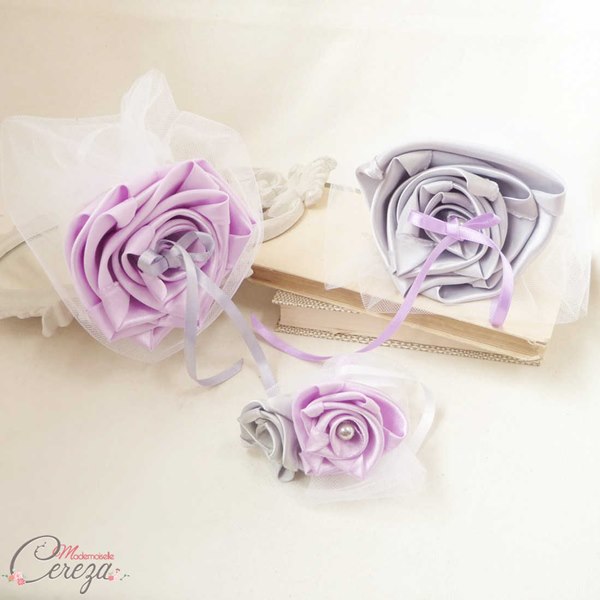 mariage hiver pastel accessoires mauve parme gris blanc porte alliances original fleur boutonniere Mademoiselle Cereza