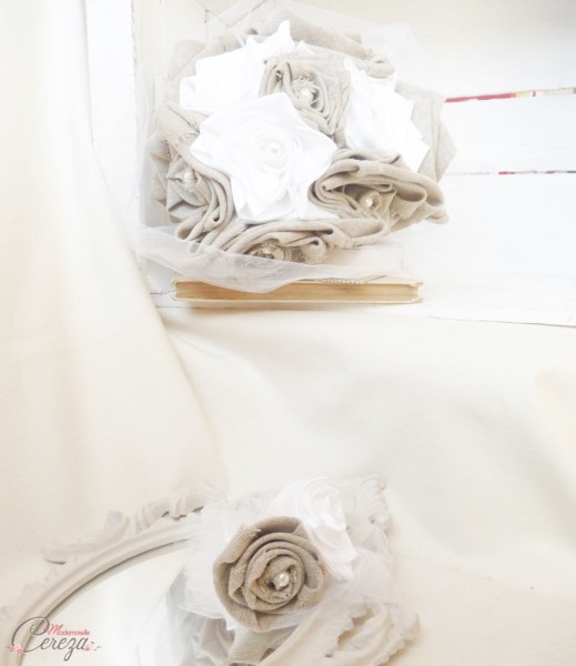 mariage lin bouquet mariée champêtre beige blanc Manon Melle Cereza Deco