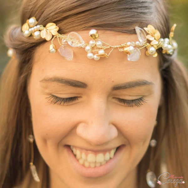 headband mariage chic perles cristal feuilles nature