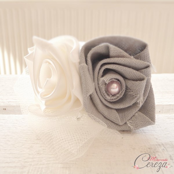 boutonniere mariage personnalisable rose gris ivoire