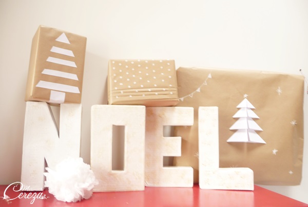 Noël beige et blanc paquets cadeaux en kraft